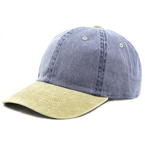 The Hat Depot 100% Cotton Pigment Dyed Low Profile Dad Hat Six Panel Cap - color: 2. Navy/Khaki