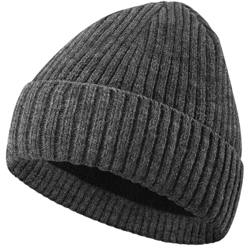 MIG4U Beanie Hat Wool Knitted Fleece Lined, Warm Soft Coral Thick Cuffed Beanie Cap, Classic Double-Layers Winter Hat