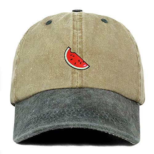 Armycrew Watermelon Embroidered Patch Unstructured Cotton Washed Baseball Cap - color: Khaki Black
