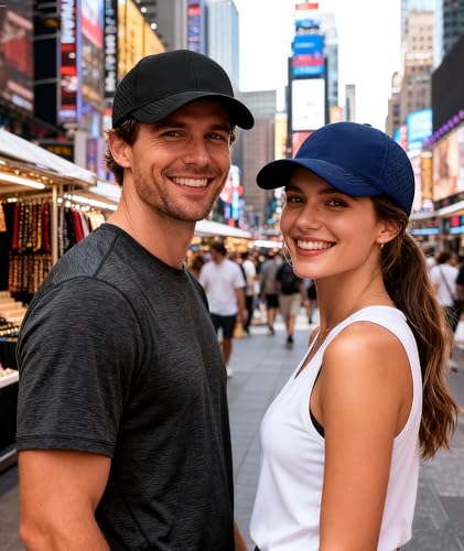 2 Pack Snapback Hats for Men Women Quick Dry Workouts Hat - color: Navy Blue + Black