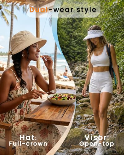 CHUNG 2 Pack Women Sun Visor Hat Wide Brim Summer UV Protection Zip-Off - color: White/Beige