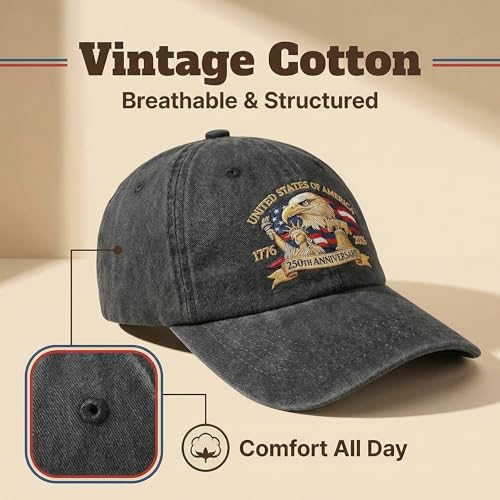 U.S. 250th Anniversary 250 Years Fo Freedoms 1776-2026 Hats for Men Womens - color: Allblack2