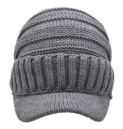 C.C Trendy Warm Oversized Chunky Soft Oversized Ribbed Slouchy Knit Hat with Visor Brim - color: Light Melange Grey