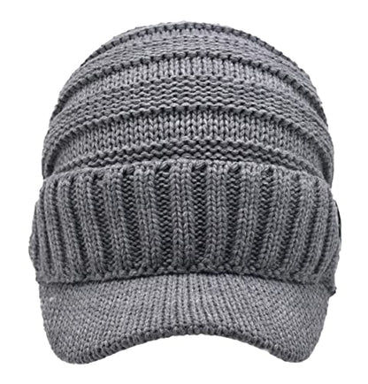 C.C Trendy Warm Oversized Chunky Soft Oversized Ribbed Slouchy Knit Hat with Visor Brim - color: Light Melange Grey