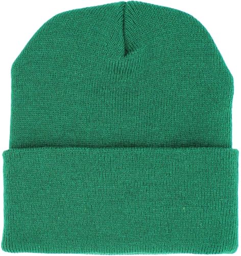 KBETHOS Made in USA Classic Men's Women's Cuffed Folded Acrylic Knit Beanie Hat Solid Unisex Cold - color: Dark Green Solid Long Beanie