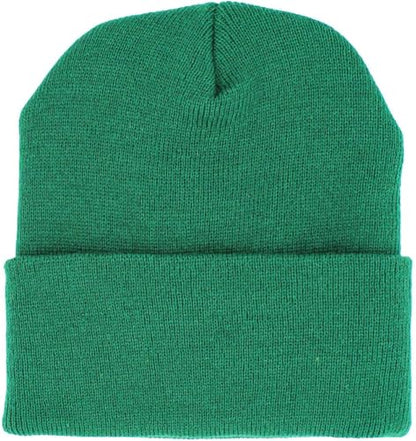 KBETHOS Made in USA Classic Men's Women's Cuffed Folded Acrylic Knit Beanie Hat Solid Unisex Cold - color: Dark Green Solid Long Beanie