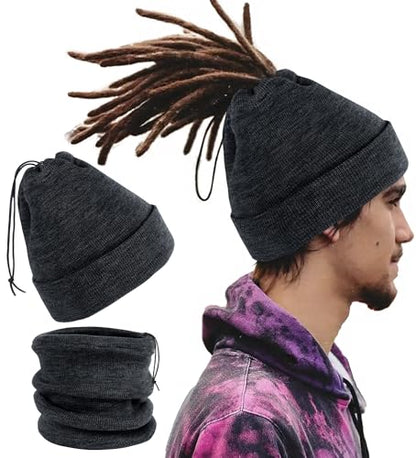 Ababalaya Unisex Satin Lined Knit Open Beanies Rasta Beanie - color: Dark Grey