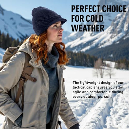 Genuine G.I. Winter Beanie Cap with Visor, 100% Knitted Wool, Double-Layer Winter Hat, Made in USA - color: Navy