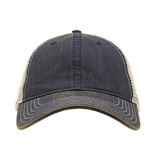 The Vintage Year Distressed Cotton Unstructured Soft Mesh Breathable Adjustable Dirty Wash Dad Hat Trucker Baseball Cap - color: Dirty Wash Navy/Khaki