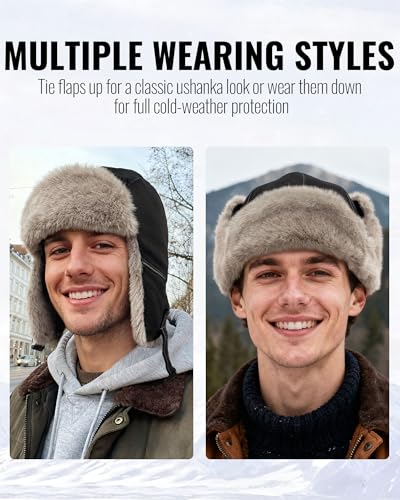 CLAPE Winter Trapper Hat with Ear Flaps, Warm Faux Fur Lined Windproof Snow Cap Aviator Hat with Reflective Strap - color: Pl2509-gray