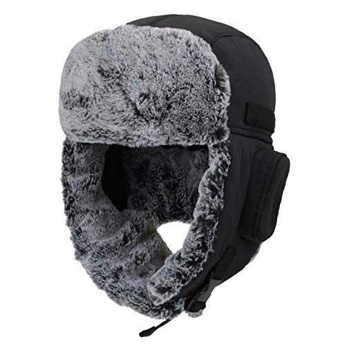 Connectyle Men's Trapper Hat with Faux Fur Linning Eskimo Windproof Winter Warm Hats Ushanka Hunting Hat - color: Black