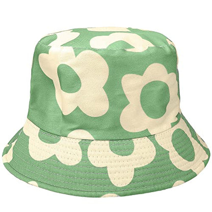Falari Reversible Bucket Hat for Men Women Summer Travel Beach Outdoor Fishing Hat 100% Cotton - color: J899-green-flower