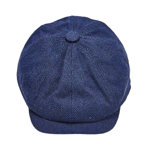 Gatsby Newsboy Hat Men Women Classic Herringbone 8 Panel Trendy Tweeb Flat Cap - color: Navy Blue