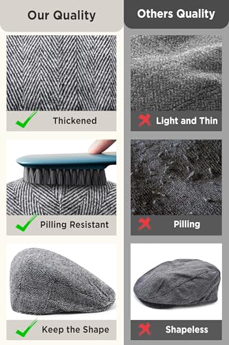 BABEYOND Men's Flat Cap Newsboy Hats Herringbone Tweed Cabbie Hats for Men 1920s Ivy Irish Driving Hats Gatsby Hat - color: Gray, size: Small-Medium