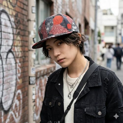 Japanese Kimono Baseball Cap for Men, Snapback Flat Brim Hat - color: 010, size: Medium-Large