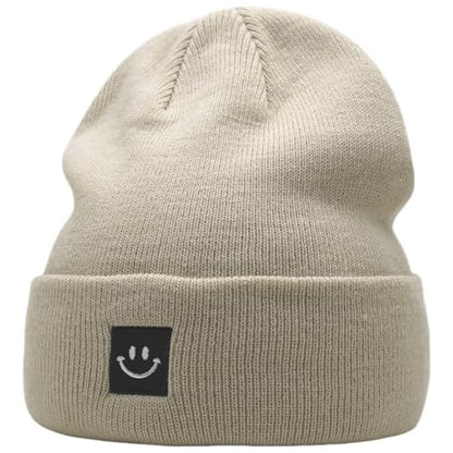 55cube Unisex Winter Beanie Hats Warm Thick Knit Cuffed Skullcaps - color: Off-white