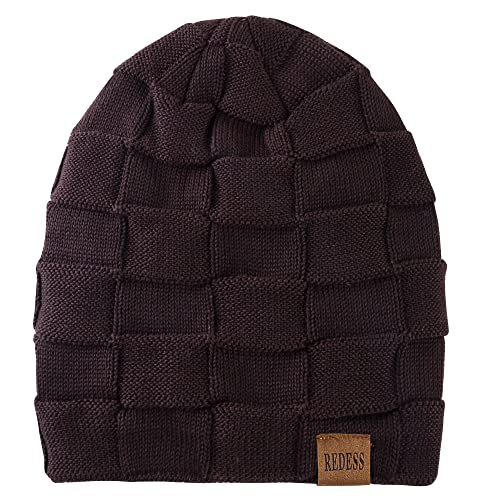 REDESS Beanie Hat for Men and Women Winter Warm Hats Knit Slouchy Thick Skull Cap with Face Cover - color: Dark Brown