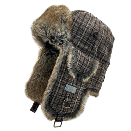 Winter Trapper Hat for Men and Women,Wool Russian Ushanka Aviator Warm Cold Proof Ski Hunting Cycling Winter Hats - color: Brown-1, size: Small-Medium