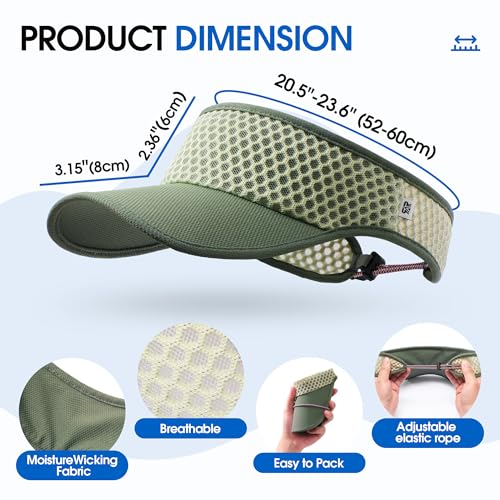 AUSFLUG Sun Visor Hat Men Women - Moisture Wicking Lightweight Sports Cap - color: Army Green