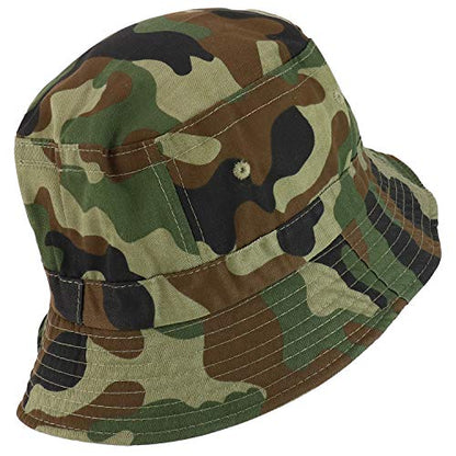 Armycrew Pigment Dyed Washed 100% Cotton Unisex Bucket Hat - color: Green Camo