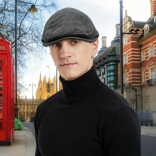 Mens Flat Caps Cabbie Driving Beret Newsboy Cotton Ivy Hat - color: B - Black