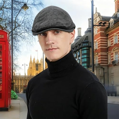 Mens Flat Caps Cabbie Driving Beret Newsboy Cotton Ivy Hat - color: B - Black