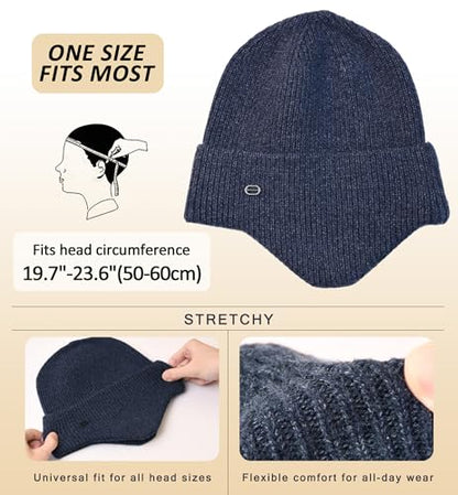 HiRui Knit Beanie Hats Winter Hats Ear Covers for Men Women-Warm Daily Headwear - color: Navy Blue