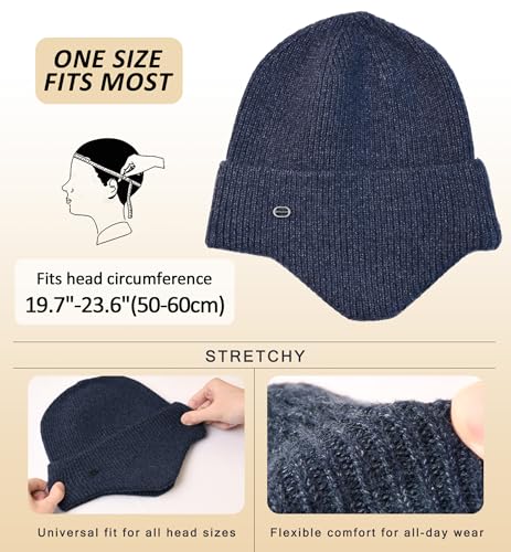 HiRui Knit Beanie Hats Winter Hats Ear Covers for Men Women-Warm Daily Headwear - color: Navy Blue