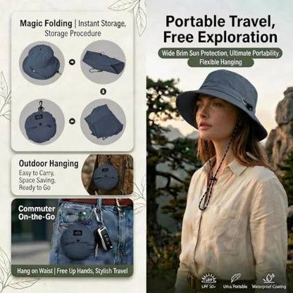 Honnesserry Bucket Hats for Woman Men Outdoor UV Sun Protection Hat Nylon - color: Dark Grey