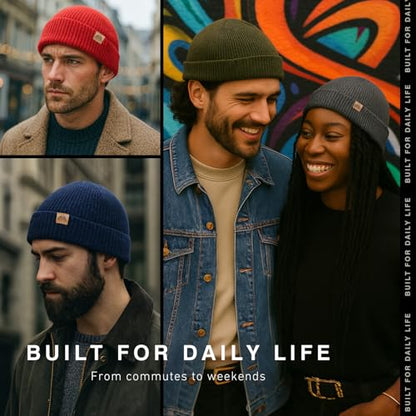 TOP-EX 100% Australian Merino Wool Fisherman Beanie, Short Cuffed Knit - color: Urban Olive, size: Medium-Large