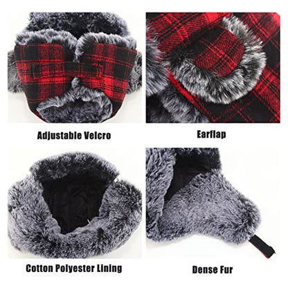 Toddler Kids Trapper Hat Boys Girls Winter Hat with Ear Flaps 1-8T - color: Red Plaid, size: 3-5T