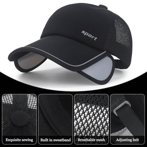 2Pcs Mesh Back Baseball Cap with Retractable Brim for Men Women UV Sun Protection Breathable Tennis Golf Visors Hats - color: Black& Navy Blue