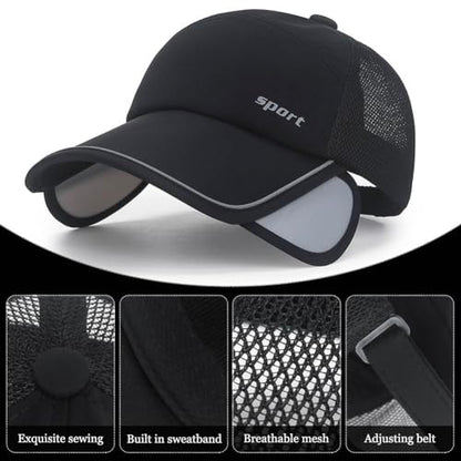 2Pcs Mesh Back Baseball Cap with Retractable Brim for Men Women UV Sun Protection Breathable Tennis Golf Visors Hats - color: Black& Navy Blue