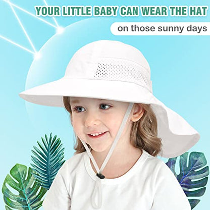 XIAOHAWANG Girls Sun Hat Baby Beach Hats Boys UPF 50+ Kids Summer Protection Cap Toddler Breathable Caps Wide Brim Neck Flap - color: White, size: 6-12 Months