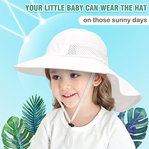 XIAOHAWANG Girls Sun Hat Baby Beach Hats Boys UPF 50+ Kids Summer Protection Cap Toddler Breathable Caps Wide Brim Neck Flap - color: White, size: 6-12 Years