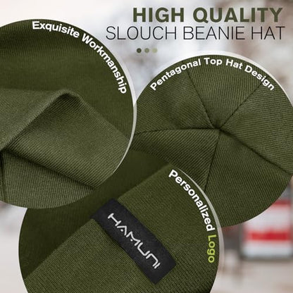 HAMUNI Slouchy Beanie for Women Men Soft Cotton Chemo Hats Double-Layer Warm Beanie Cap for Daily Wear & Transitional Seasons - color: Black+green