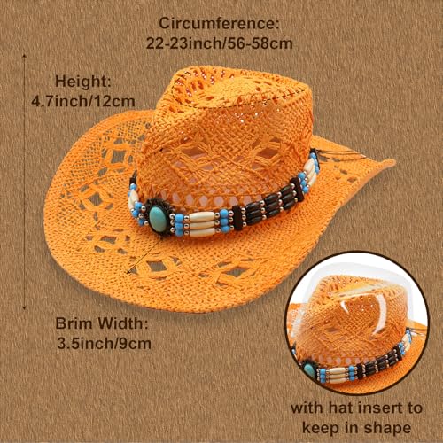 Lifup Straw Cowboy Sun Hats with Four Decorative Bands for Women - color: Orange