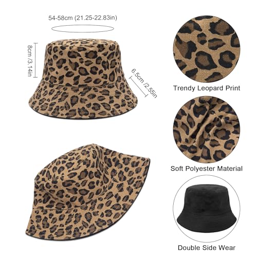 YAMEIZE Retro Style Bucket Hat for - Women Men Leopard Print Hat Fishing Cap Sun Hat Fishmen Hiking Beach Party Outdoor - color: Brown Leopard
