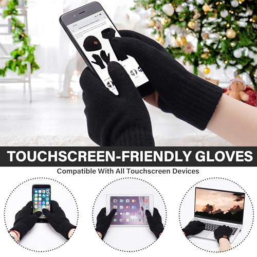 FZ FANTASTIC ZONE Mens Winter Beanie Hat and Scarf Touchscreen Gloves Sets - color: Black