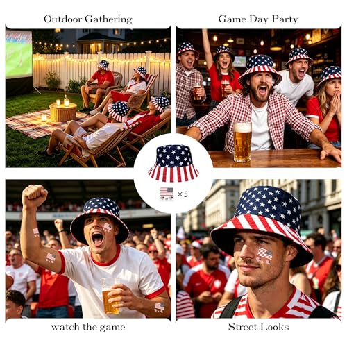 Wildarms Reversible Patriotic Bucket Hat Set with Temporary Tattoos - color: Star
