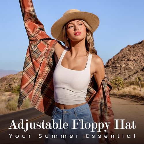 Pleneal Beach Sun Staw Hats for Women, UPF 50+ Foldable Wide Brim Sun Hat - color: Khaki - B