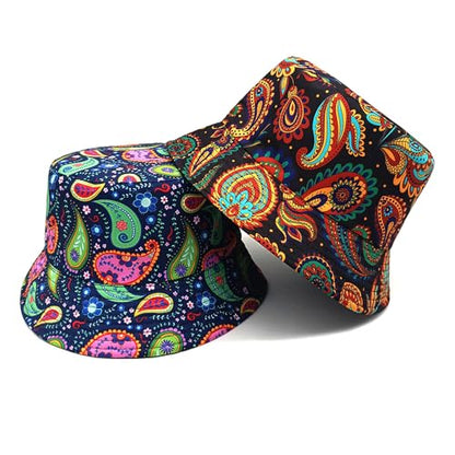 Quanhaigou Reversible Printed Bucket Hat,Summer Beach Outdoor Cap - color: Paisley Boho