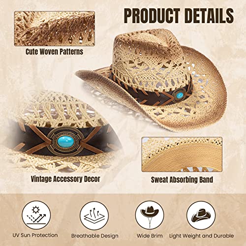 Simplicity New Western Style Classic Cowboy Straw Hat - color: Beige