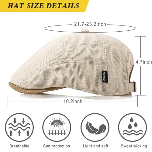 Xinveen British Retro Newsboy Hat Breathable Painter Hat Adjustment Beret Ivy Cap Irish Cabbie Driving Hunting Hats - color: Beige