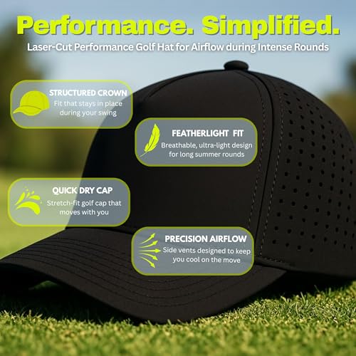 Funky Junque Mens High Crown Golf Hat, Performance Golf Cap - color: Black
