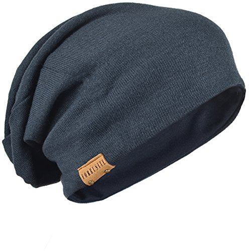 FORBUSITE Mens Slouchy Long Beanie Knit Cap for Summer Winter, Oversize - color: Soild-navy Blue, size: Large