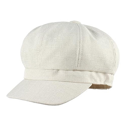 Women Cotton Blend Newsboy Cap Cabbie Paperboy Painter Visor Hat - color: Beige White B