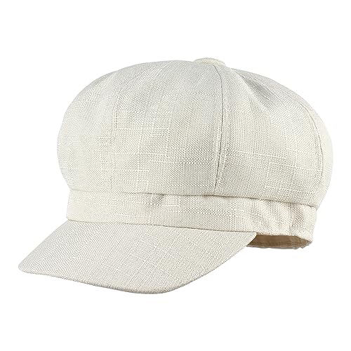 Women Cotton Blend Newsboy Cap Cabbie Paperboy Painter Visor Hat - color: Beige White B