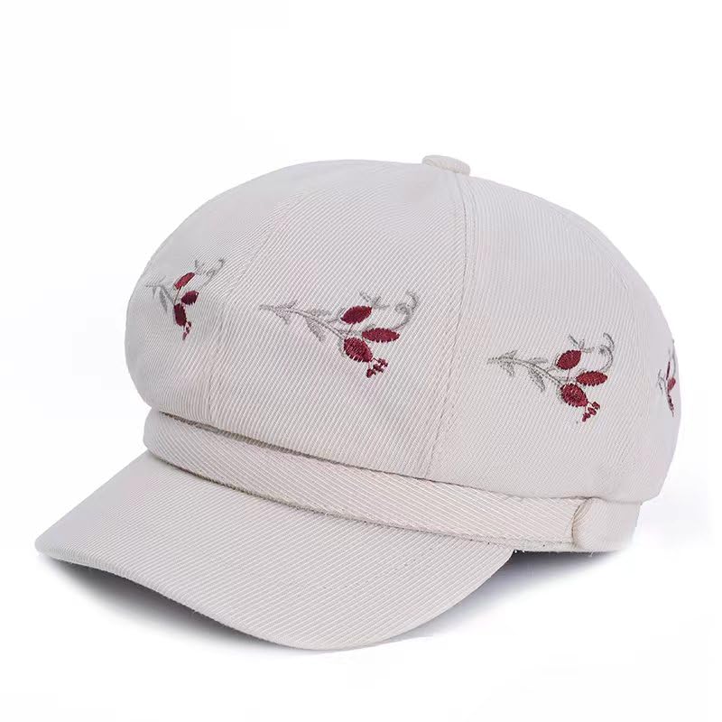 Women Retro Classic Visor Newsboy Cabbie Cap Beret Hats with Flower Buckle for Woman Ladies - color: 11beige