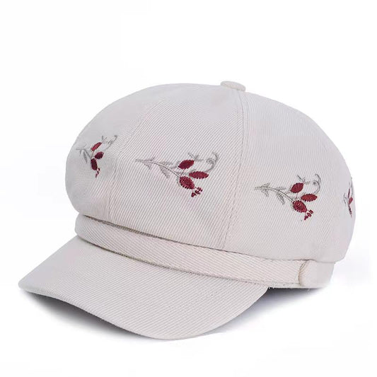 Women Retro Classic Visor Newsboy Cabbie Cap Beret Hats with Flower Buckle for Woman Ladies - color: 11beige